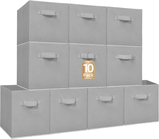 **Storage Maniac Storage Cubes - 11-Inch Collapsible Fabric Bins with Handles | 10-Pack Grey for Organized Spaces**