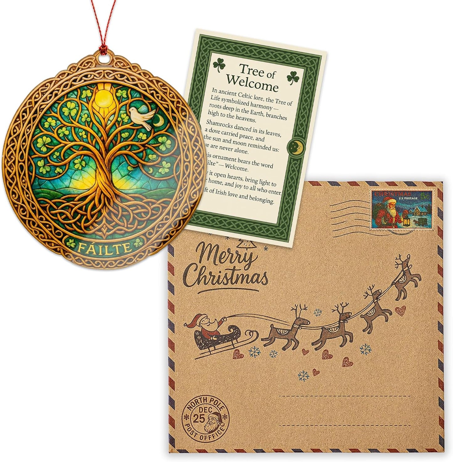 St. Patrick's Day Gifts | Tree of Life Ornament - Celtic Decor with Shamrock Blessing Card