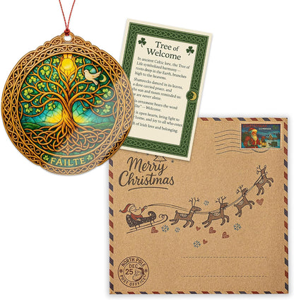 St. Patrick's Day Gifts | Tree of Life Ornament - Celtic Decor with Shamrock Blessing Card