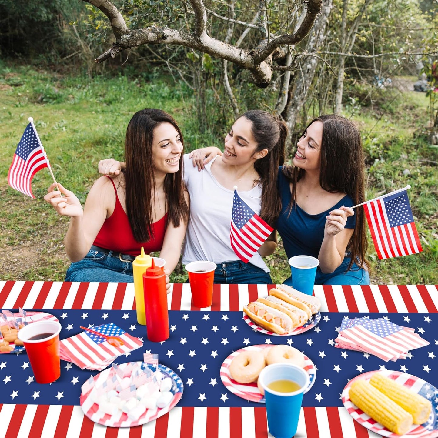 USA Flag Plastic Tablecloth by Premium | 5-Pack Disposable Rectangle Table Covers - 108 x 54 in. for July 4th Parties