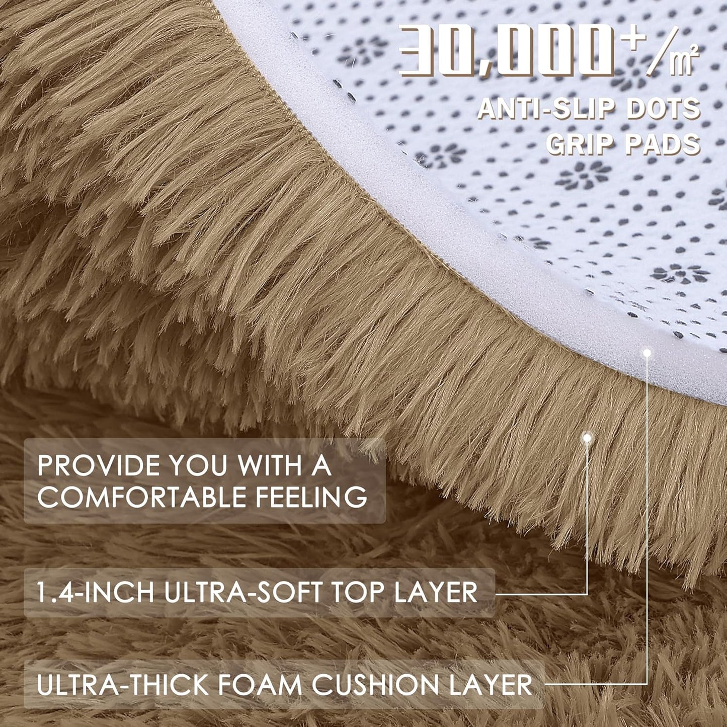 OLANLY Large Area Rug - Soft Fluffy Shaggy Indoor Carpet for Living Room & Bedroom | Taupe 6x9