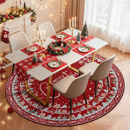 Round Christmas Area Rug 5ft - Washable Non Slip Indoor Circle Carpet, Variation: Christmas Words+5'