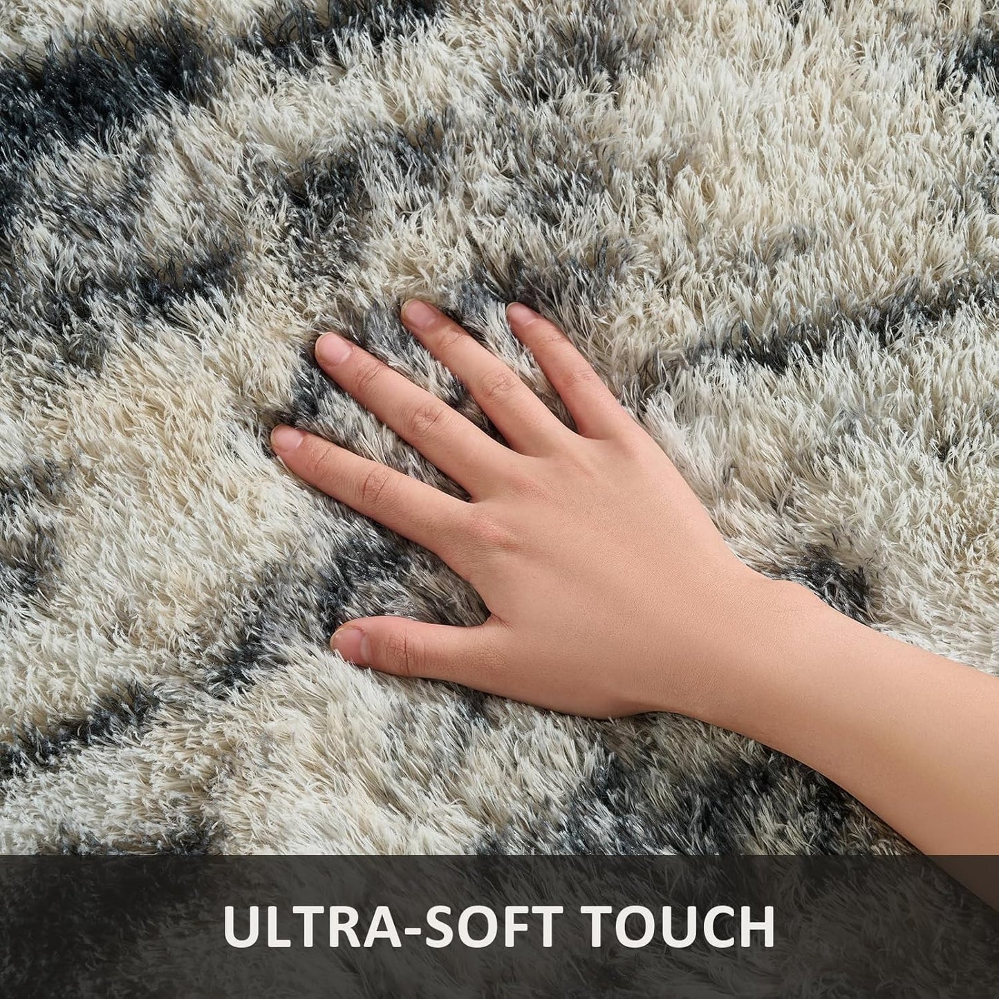 Ophanie Area Rug - Fluffy Black, Gold & Grey Shag Carpet for Living Room | 5x7 Soft Plush Design
