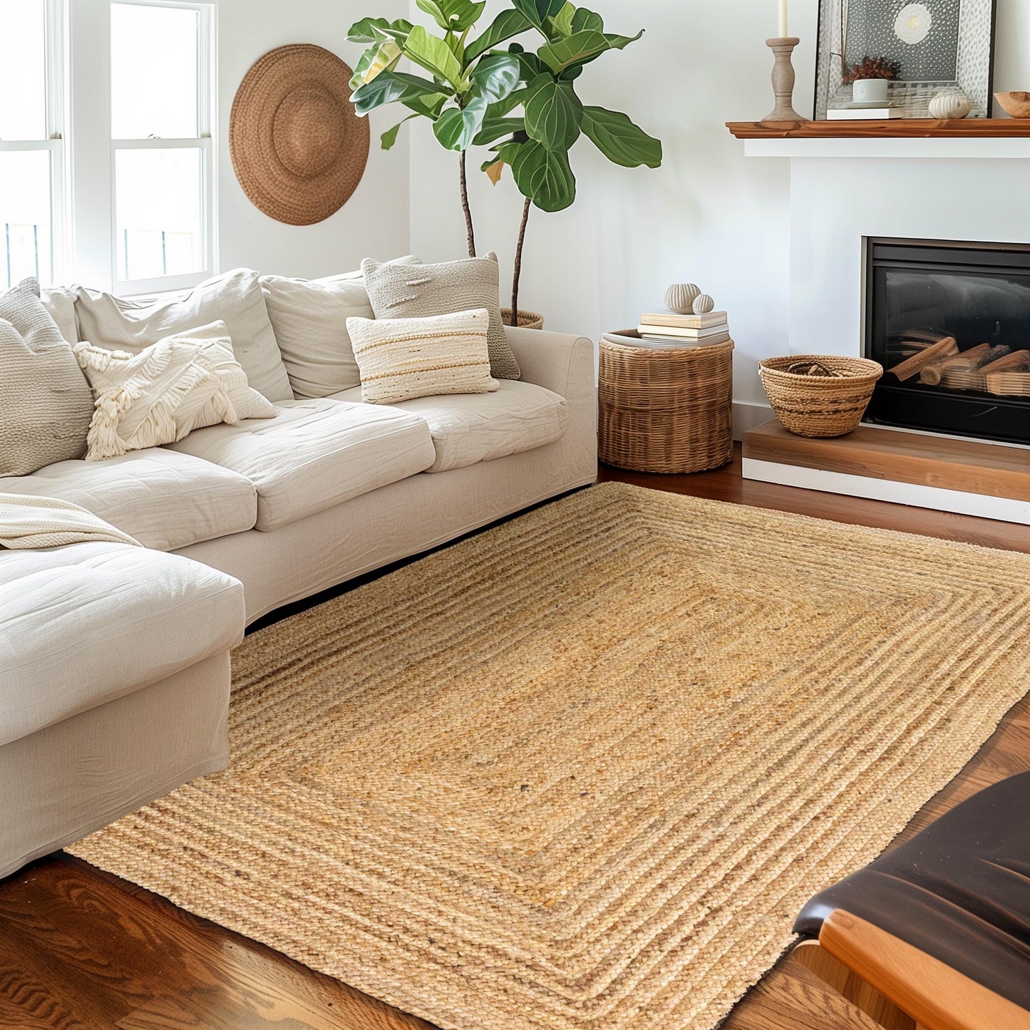 Super Area Rugs Farmhouse Jute Braided Rug - Reversible Natural Fiber- Eco Friendly Rug for Living Room - Kitchen - Entryway Hand Woven, Natural, Rectangle 3' X 5'