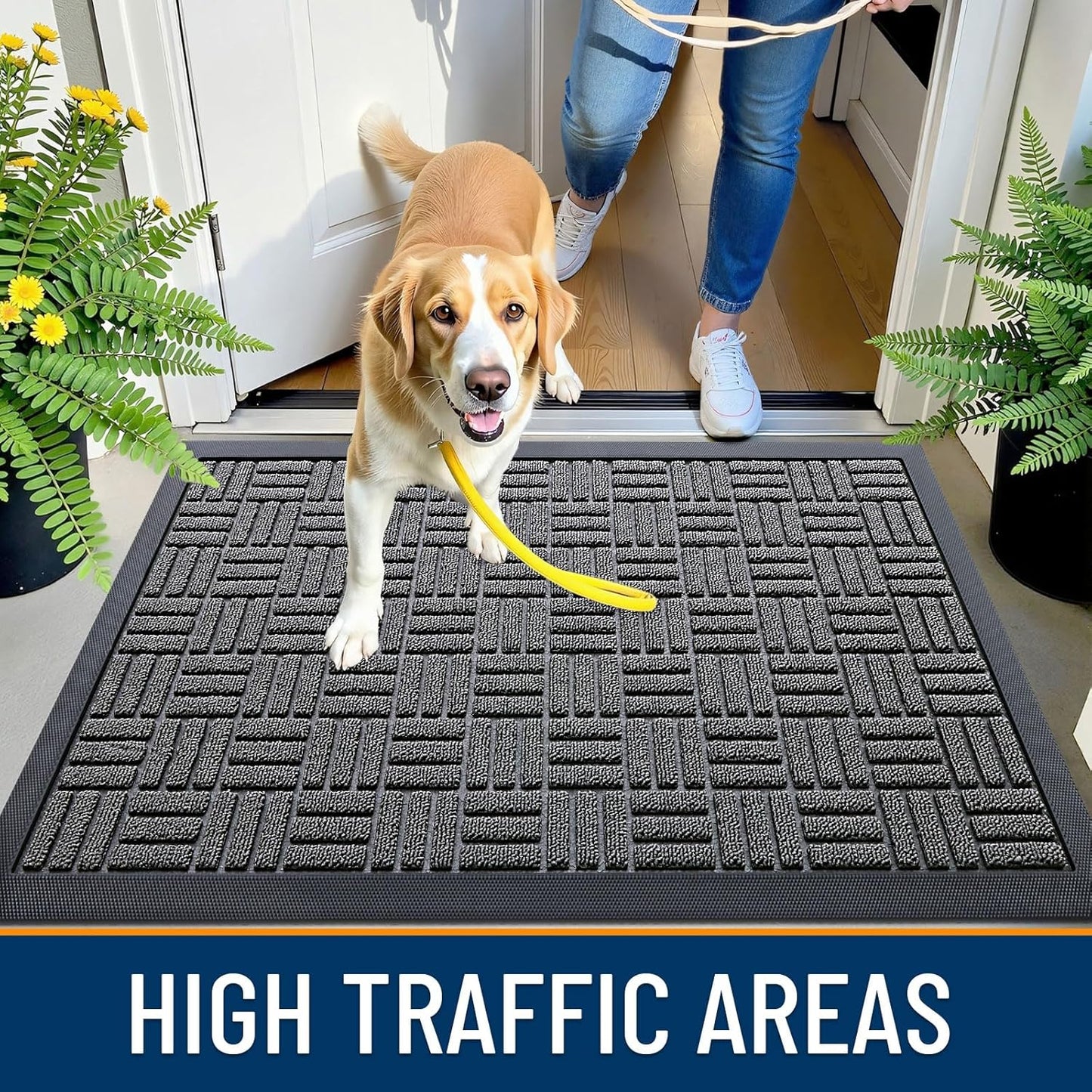OLANLY Heavy Duty Front Door Mat - Absorbent Natural Rubber | Non-Slip, Stain & Fade Resistant, 29.5x17, Grey