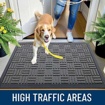 OLANLY Heavy Duty Front Door Mat - Absorbent Natural Rubber | Non-Slip, Stain & Fade Resistant, 29.5x17, Grey