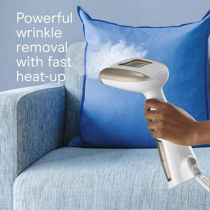 Conair Handheld Garment Steamer for Clothes, Turbo ExtremeSteam 1875W Fabric Steamer, Portable Handheld Design, Strong Penetrating Steam, White/Champagne