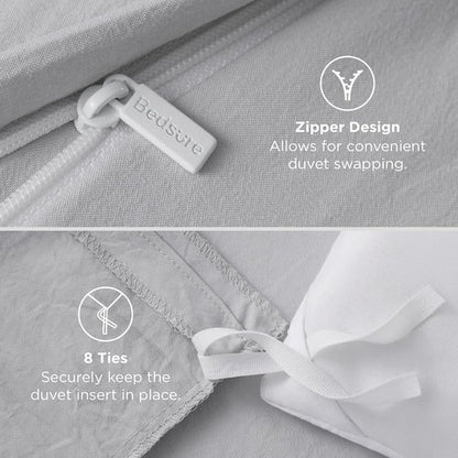 Bedsure Duvet Cover Set - Light Grey Full Size, 3 Pieces of Extra Soft Cotton-Like Polyester with Zipper Closure & Pillow Shams