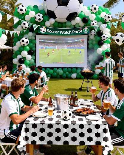 Pureegg Soccer Tablecloths - Disposable 8-Pack, Sturdy Leakproof Rectangle Covers 54 x 108 Inch, White & Black