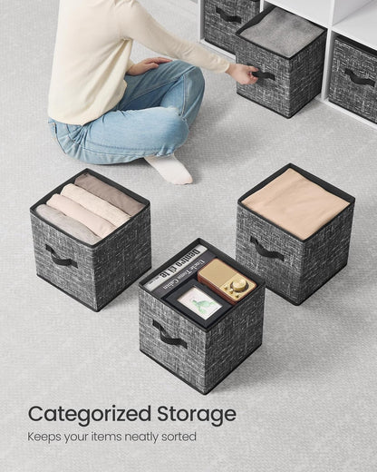 SONGMICS Storage Cubes - Foldable Non-Woven Fabric Bins with Double Handles - Set of 10, Ink Black, 10.2 x 10.2 x 11 Inches