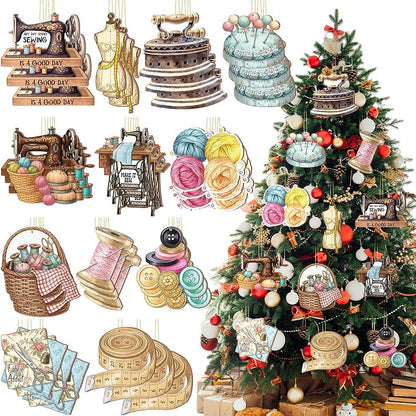 Sewing Theme Christmas Ornaments – 36 Pcs, 12 Styles, Wooden Decor (Variation: Sewing)