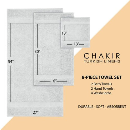 Chakir Turkish Linens | Hotel & Spa Quality 100% Cotton Premium Turkish Towels | Soft & Absorbent (8-Piece Towel Sets, Silver Gray)