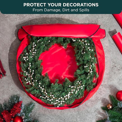 HOLDN’ STORAGE Wreath Storage Bag - Durable Waterproof Christmas Container - Heavy-Duty, 48"W x 8"D - Red