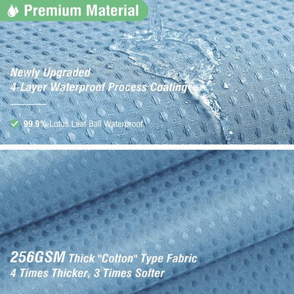Dynamene Blue Fabric Shower Curtain - Waffle Weave Textured Heavy Duty Cloth Shower Curtains for Bathroom, 256GSM Hotel Luxury Weighted Bath Curtain Set with 12 Plastic Hooks,72x72, Moonlight Blue