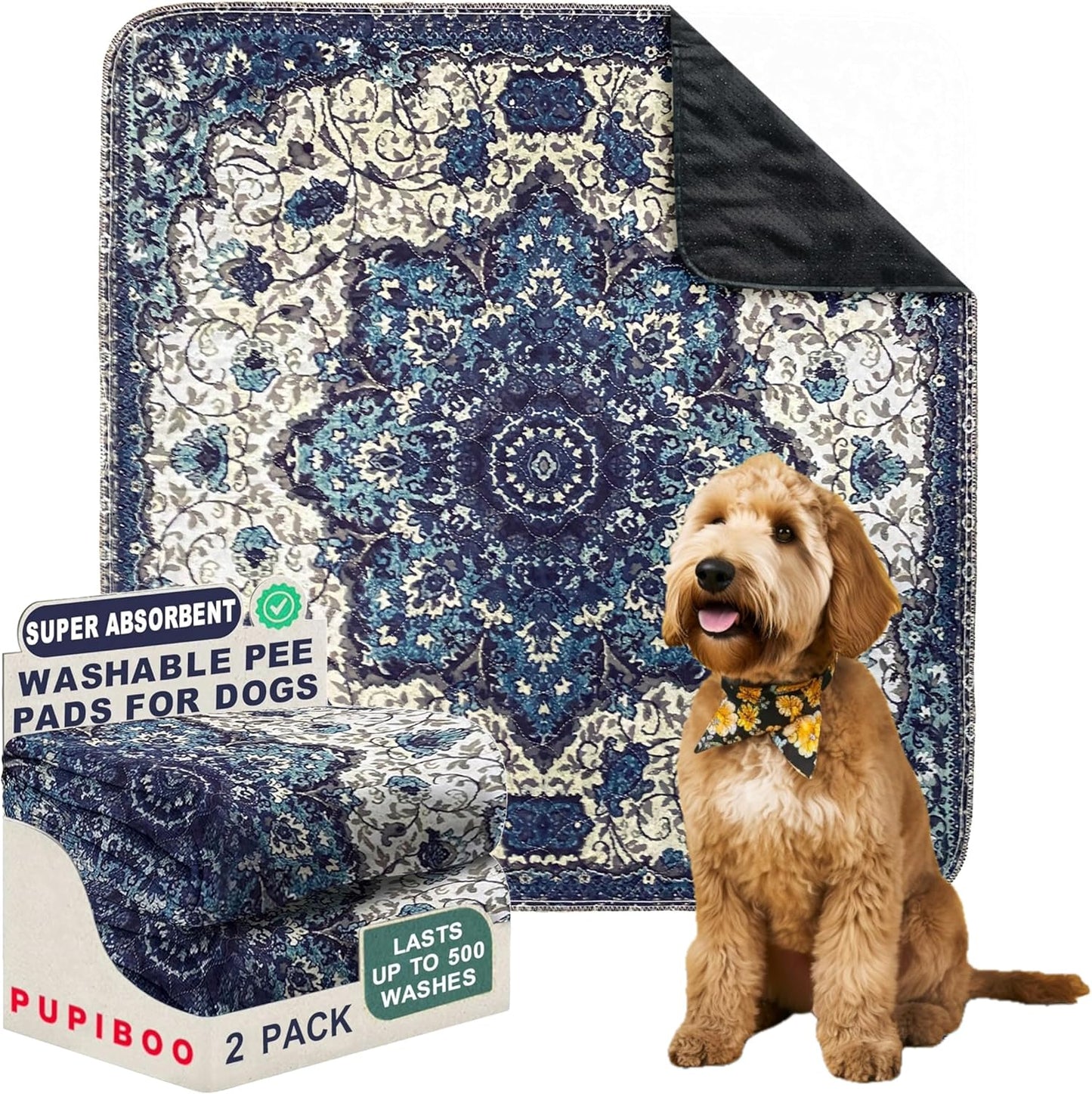 PUPIBOO Washable Dog & Cat Pee Pads - Super Absorbent, 100% Waterproof, Non-Slip Training Pads | Reusable & Leak-Proof