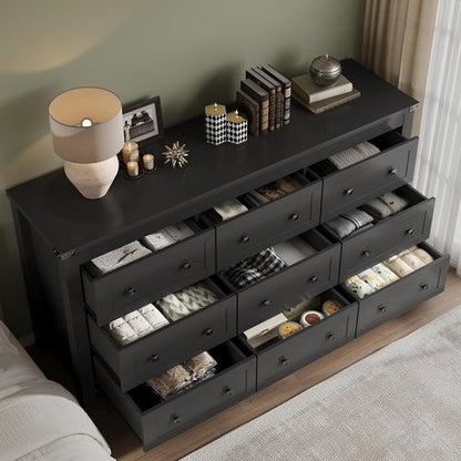 BORN OON 9-Drawer Dresser - Modern Wooden Storage Chest with Metal Handles for Bedroom & Living Room