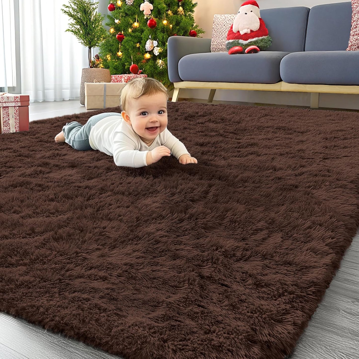 OLANLY Area Rugs - Soft Fluffy Shaggy Indoor Carpet for Living Room & Bedroom | Machine Washable 4x5.9 ft