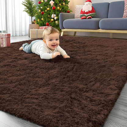 OLANLY Area Rugs - Soft Fluffy Shaggy Indoor Carpet for Living Room & Bedroom | Machine Washable 4x5.9 ft