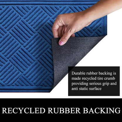 A1HC Durable Heavy-Duty Door Mat - Waterproof & Easy Clean | Indoor/Outdoor, 18x30 Inches, Checkered Blue
