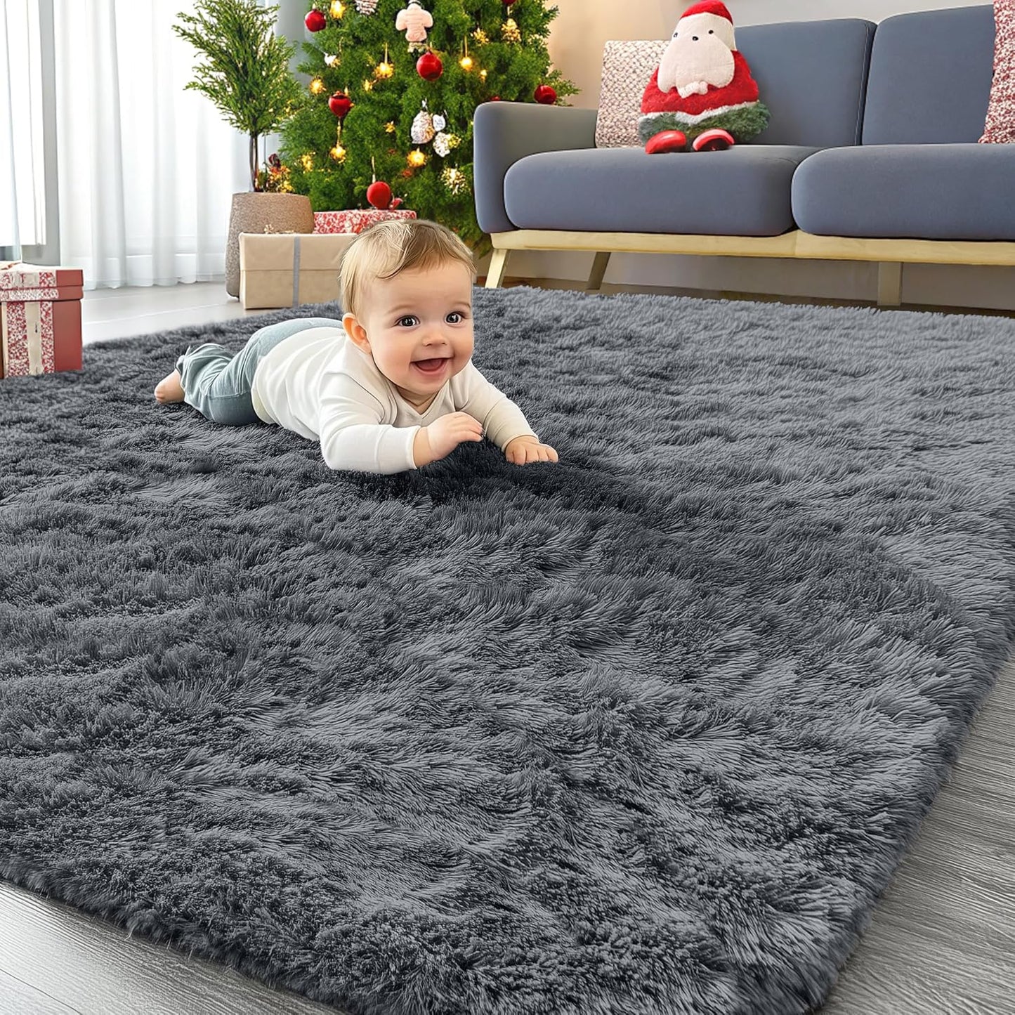 OLANLY Area Rug - Soft Fluffy Shaggy Design for Living Room & Bedroom | Machine Washable, Grey 4x8