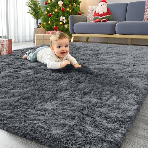 OLANLY Area Rugs for Living Room Bedroom, Machine Washable 4x5.9 ft Soft Fluffy Shaggy Bedside Rug, Indoor Floor Carpet for Kids Girls and Boys, Dorms, Nursery Rooms, Home Decor Aesthetic, Grey