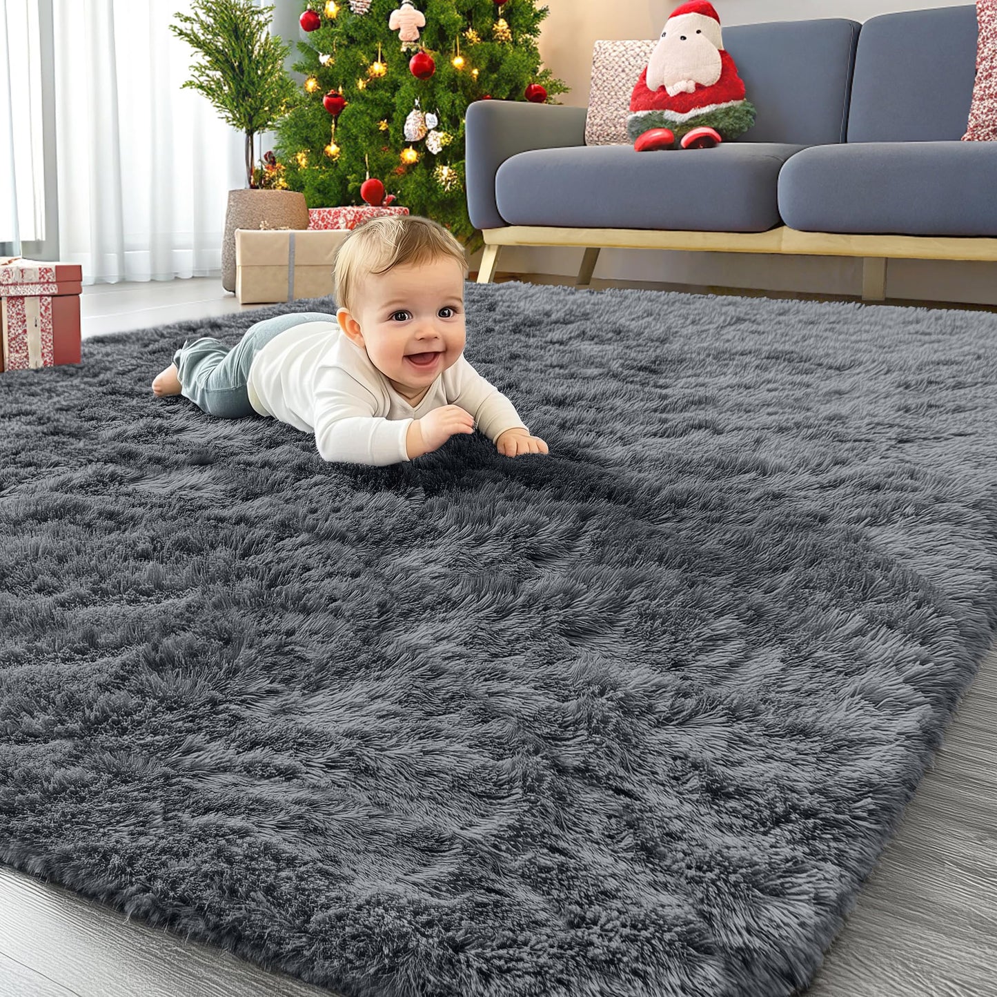 OLANLY 4x10 Area Rugs for Living Room Bedroom, Machine Washable Soft Fluffy Shaggy Bedside Rug, Indoor Floor Carpet for Kids Girls and Boys, Dorms, Nursery Rooms, Home Decor Aesthetic, Grey