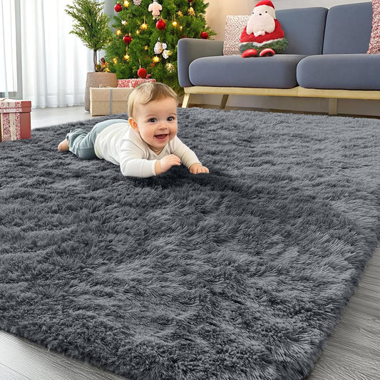 OLANLY 4x10 Area Rugs for Living Room Bedroom, Machine Washable Soft Fluffy Shaggy Bedside Rug, Indoor Floor Carpet for Kids Girls and Boys, Dorms, Nursery Rooms, Home Decor Aesthetic, Grey