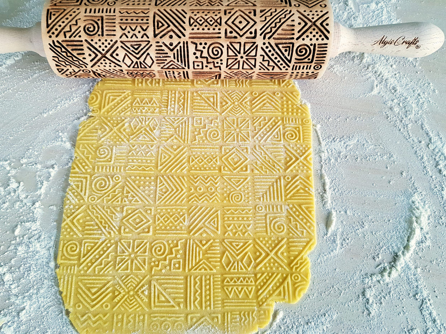 AFRICA Embossing Rolling Pin Dogh Roller with Tribal Pattern for Embossed Cookies and Pottery by Algis Crafts