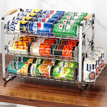 MAXIFFE 3 Tier Can Organizer for Pantry, Stackable Pantry Organizers and Storage Holder Dispenser Rack for Snacks Soda Drinks, Holds Up to 40 Cans for Kitchen Cabinet, Chrome