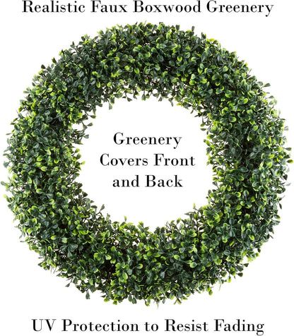 Pure Garden 19.5-Inch Boxwood Wreath - UV Resistant Artificial Wreath for All Seasons | Indoor/Outdoor Decor