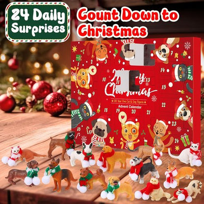 Christmas Advent Calendar 2025 - Mini DIY Xmas Scarves & 24 Days Countdown Figures for Dogs & Cats
