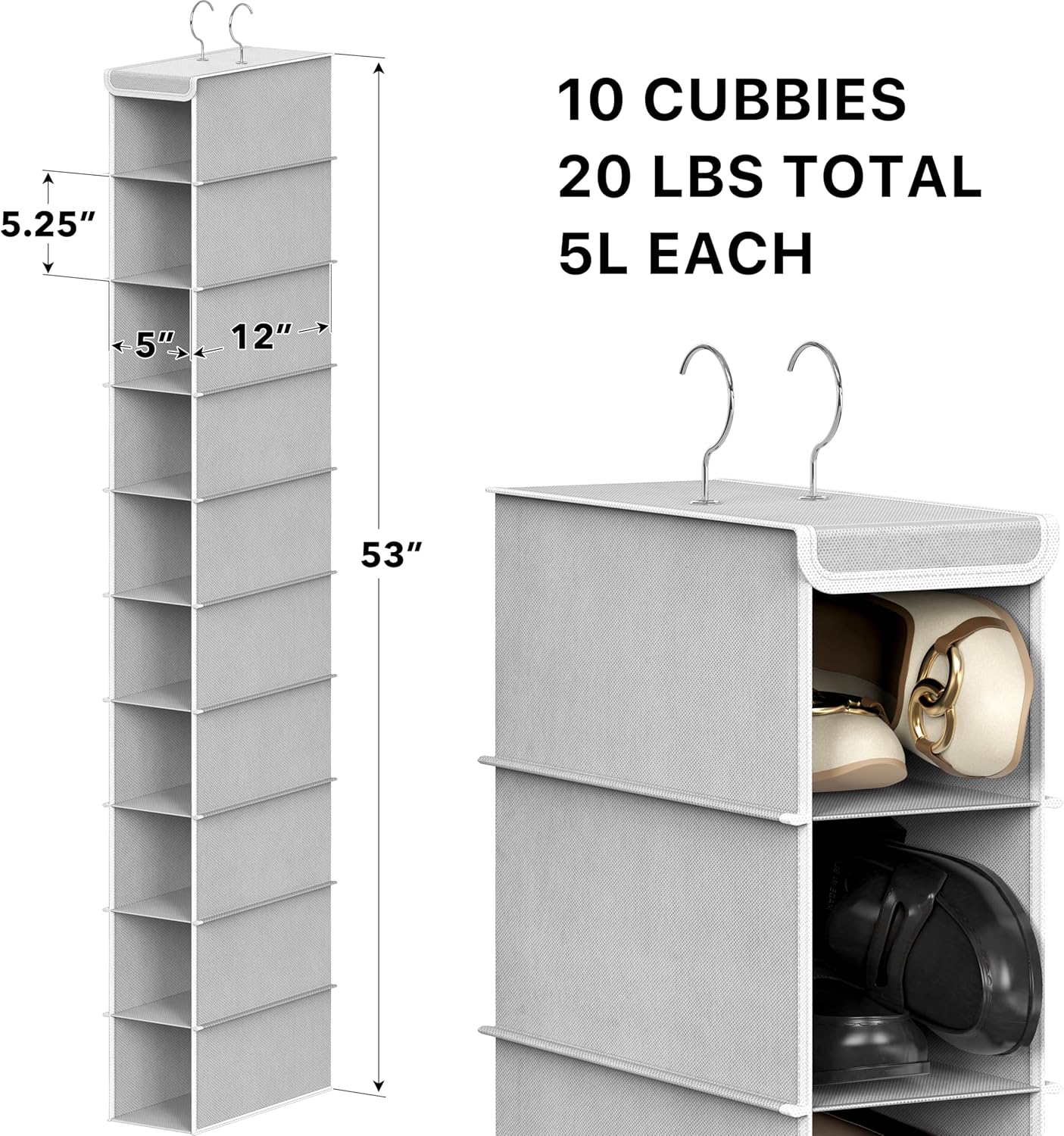 Simple Houseware 10-Shelf Hanging Shoe Organizer - Space-Saving Closet Storage in Grey