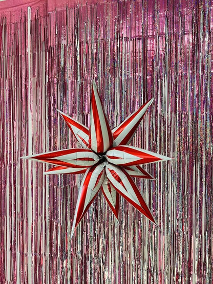 3Pcs 26Inch 3D Explosion Star Foil Balloons - Red & White Cone Burst Set (Variation: Red White)