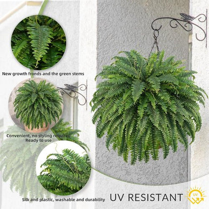 Forest Prince 50" Artificial Boston Ferns - Large Faux Bush Plants with 96 Fronds for Outdoor Decor