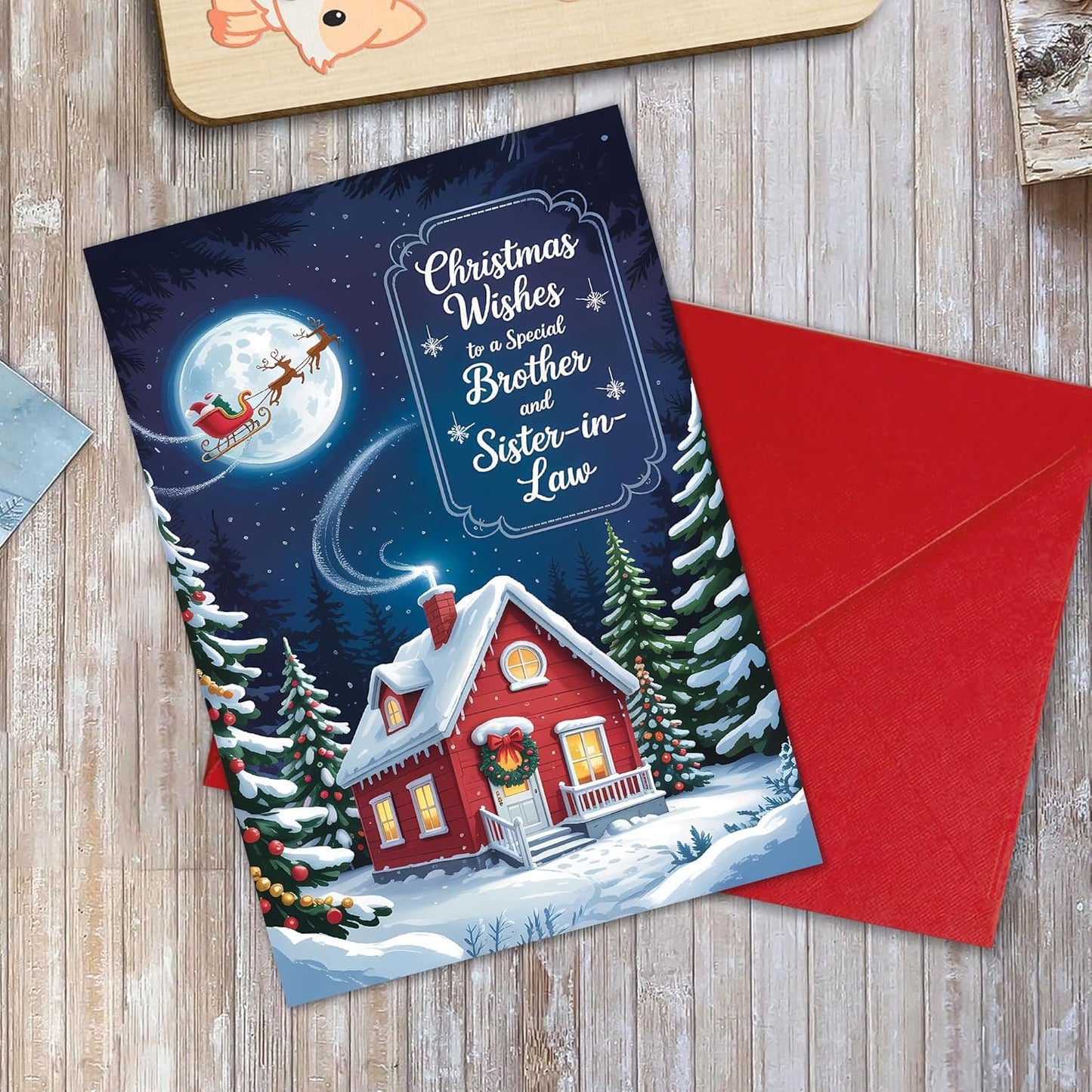 Regine Switzerland Christmas Card - Cozy Winter Cottage Design for Brother & Sister-in-Law | 5.3''x8'' with Red Envelope