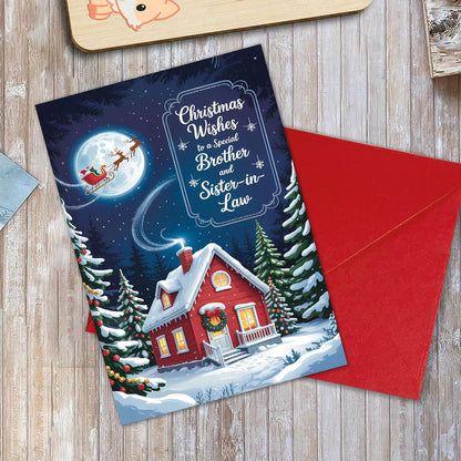 Regine Switzerland Christmas Card - Cozy Winter Cottage Design for Brother & Sister-in-Law | 5.3''x8'' with Red Envelope
