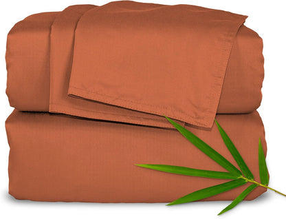 Pure Bamboo Split King Sheets - 100% Organic Viscose Bed Sheet Set, Soft & Cooling, 2 Fitted Sheets (Terracotta)