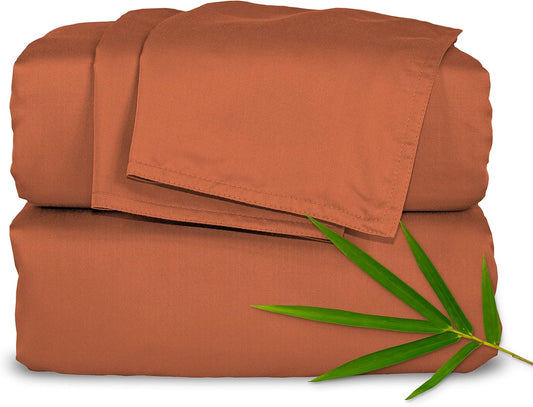 Pure Bamboo King Sheets - Luxuriously Soft 100% Organic Viscose Bed Sheet Set | Cooling & Durable (King, Terracotta)