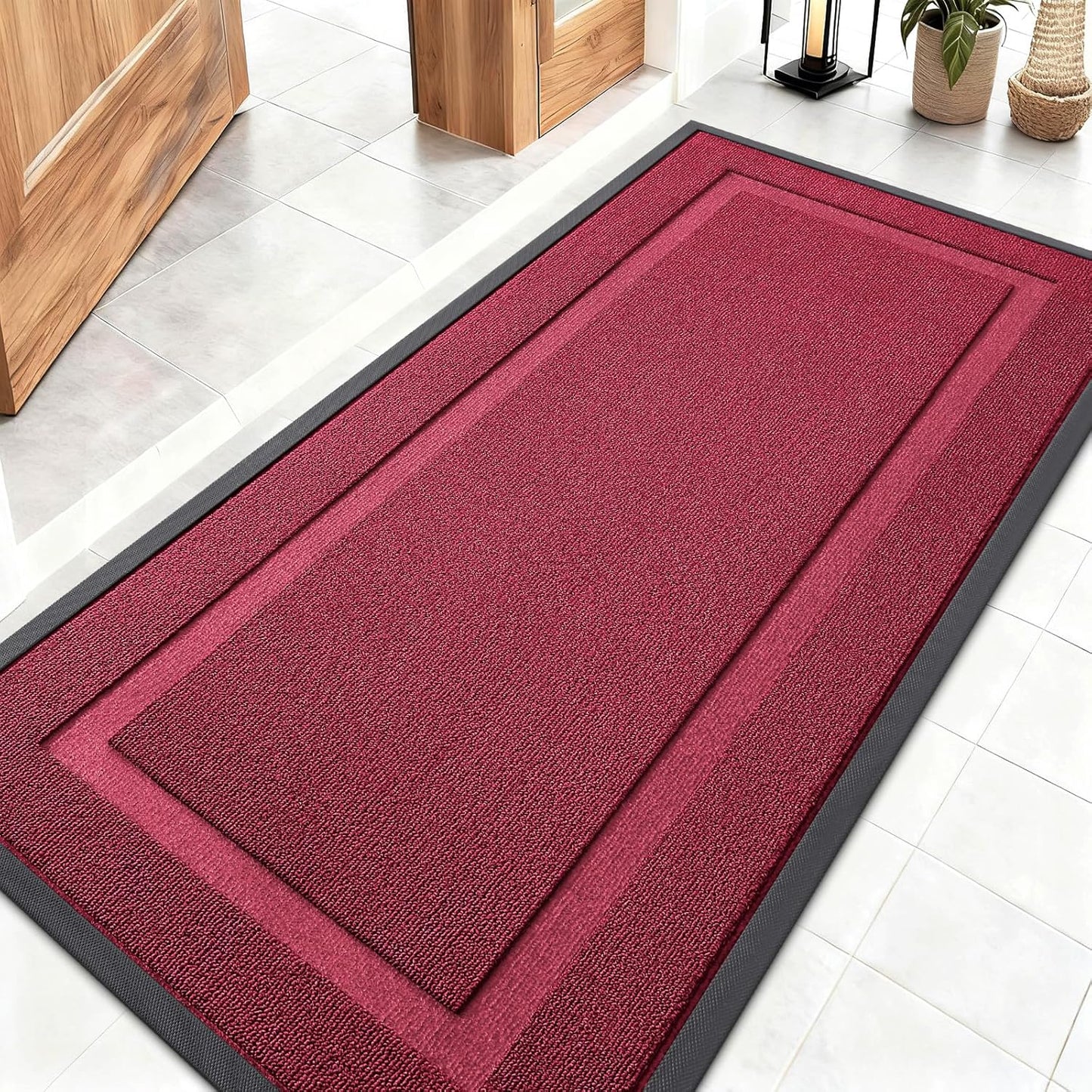 OLANLY Indoor Outdoor Front Door Mat - Waterproof All-Season Doormat, Sturdy Rubber, 47x23, Burgundy