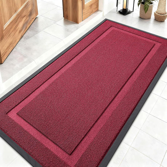 OLANLY Indoor Outdoor Front Door Mat - Waterproof All-Season Doormat, Sturdy Rubber, 47x23, Burgundy