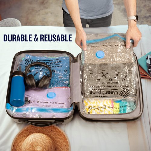 ClearSpace Vacuum Seal Bags for Clothing, Vacuum Storage Bags, 10 Large – Space Saver Bags, Blanket Storage, Clothes Storage – Space Bags, Hand Pump Included