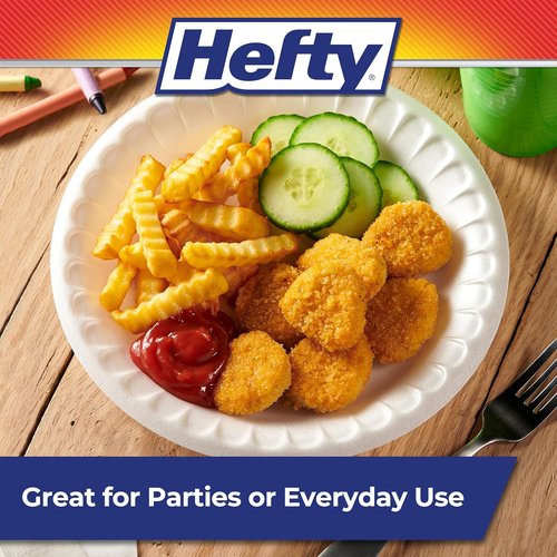 Hefty Disposable Foam Plates - Soak Proof Design for Easy Cleanup | 8.9 Inches, 100 Count, White