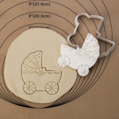 Mostop 3D Cookie Cutter with Baby Carriage Stampers Baby Shower Cake Mold Fondant Decorating Tools DIY Mold for Sugar Craft Baking Mould Kids' Birthday Party Kitchen Tools