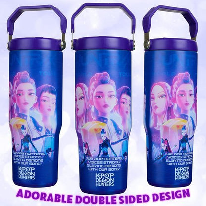 KPop Demon Hunters 30oz Insulated Stainless Steel Tumbler - Travel Mug with Straw & Handle for Teens