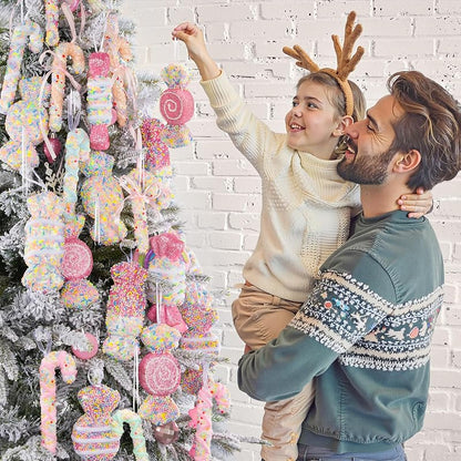 Pastel Candy Cane Christmas Ornaments 12Pcs – Candyland Theme Bows & Lollipops (Variation: Candy)