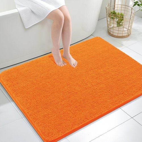 OLANLY Bathroom Rugs 40x32, Extra Soft Absorbent Chenille Bath Rugs, Rubber Backing Quick Dry, Machine Washable Bath Mats for Bathroom Floor, Tub and Shower, Home Decor Accessories, Orange