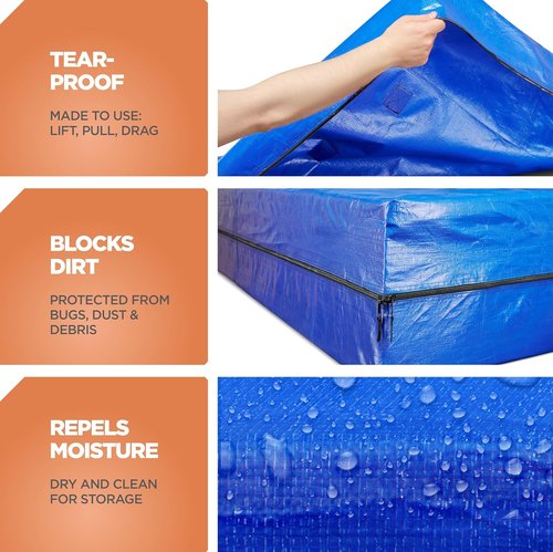 Mattress Bags For Moving - Queen Tear-Proof Storage Cover With 8 Handles & Dual Zippers