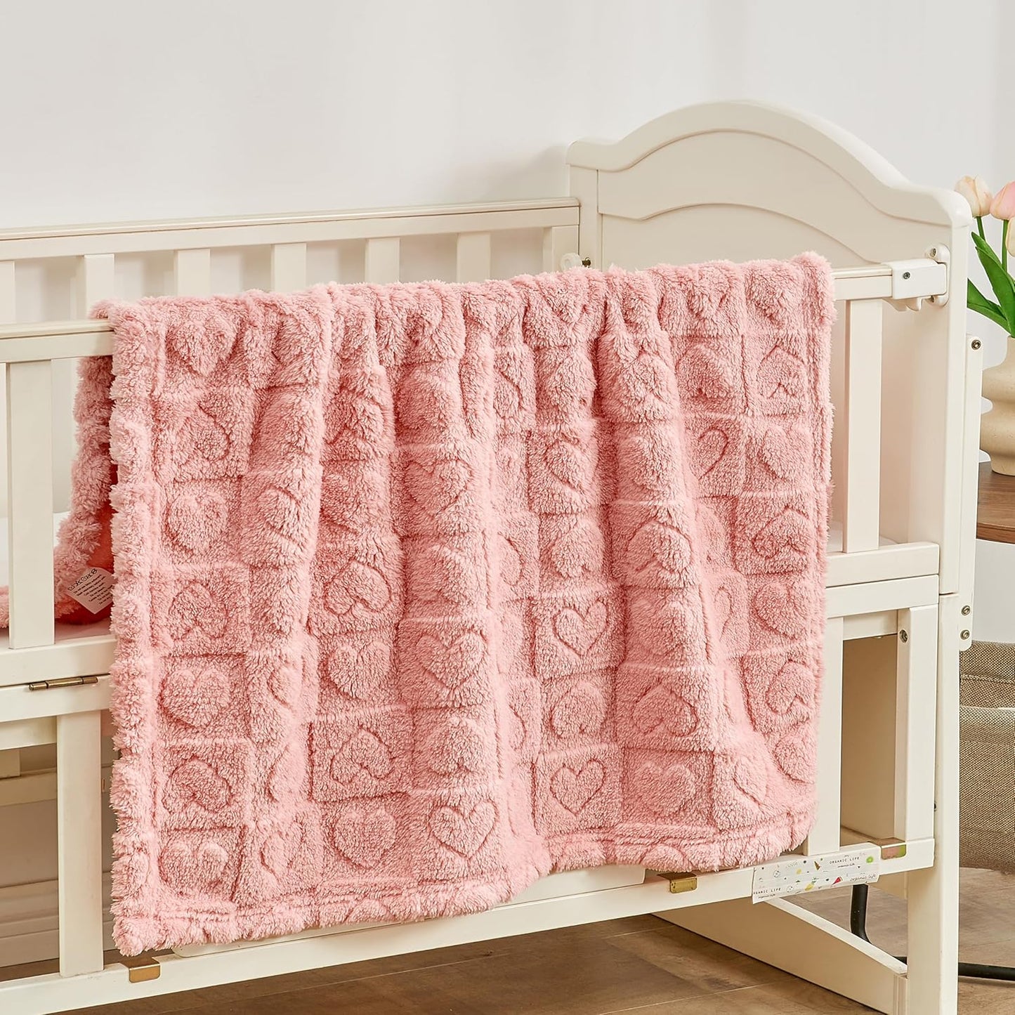 Yurhap Fleece Baby Blanket - Ultra Soft Heart Checkered Design | Cozy Infant Receiving Blanket 30”×40” (Dark Pink)