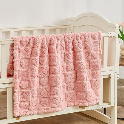 Yurhap Fleece Baby Blanket - Ultra Soft Heart Checkered Design | Cozy Infant Receiving Blanket 30”×40” (Dark Pink)