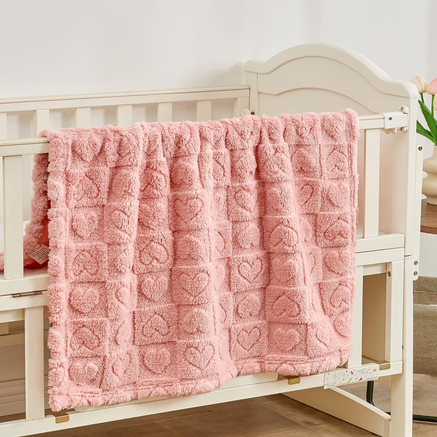 Yurhap Fleece Baby Blanket Heart Checkered Blanket, Ultra Soft Cozy Baby Blankets for Girls Boys, Fluffy Infant Toddler Newborn Receiving Blankets for Crib Stroller 30”×40” (Dark Pink)